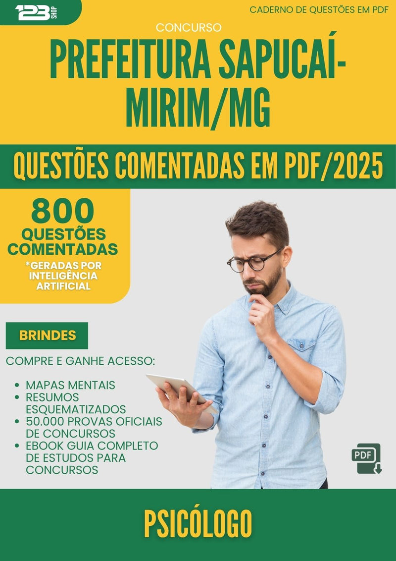 1000 Questões Comentadas para Concurso Psicologo Sapucai Mirim Mg 2025 - 800 Questões