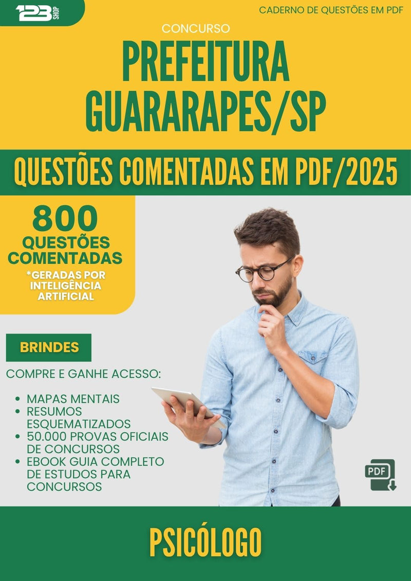 1000 Questões Comentadas para Concurso Psicologo da Prefeitura Guararapes Sp 2025 - 800 Questões