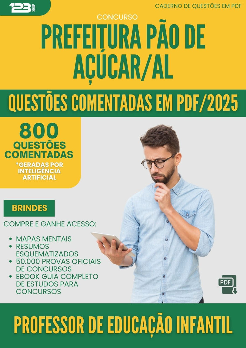 1000 Questões Comentadas para Concurso Professor De Educacao Infantil da Prefeitura Pao De Acucar Al 2025 - 800 Questões