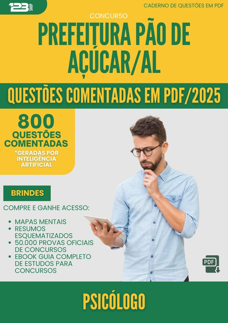 1000 Questões Comentadas para Concurso Psicologo da Prefeitura Pao De Acucar Al 2025 - 800 Questões