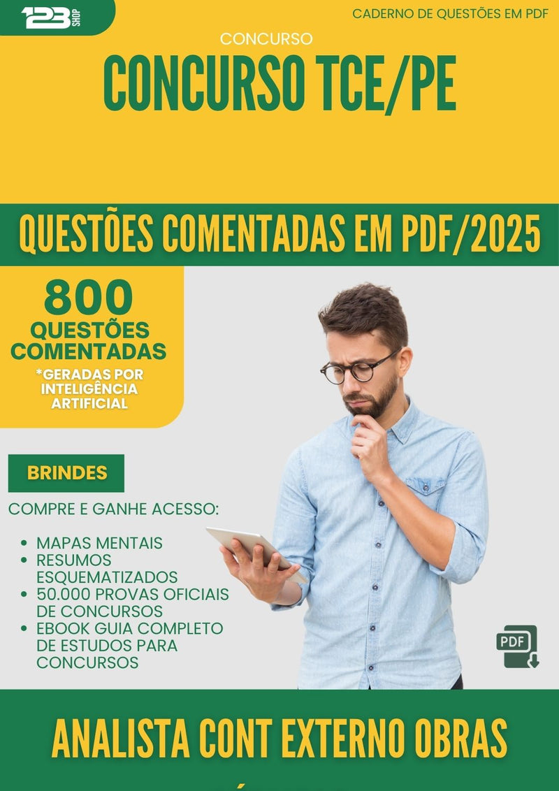 1000 Questões Comentadas para Concurso Analista De Controle Externo Obras Publicas Tce Pe 2025 - 800 Questões