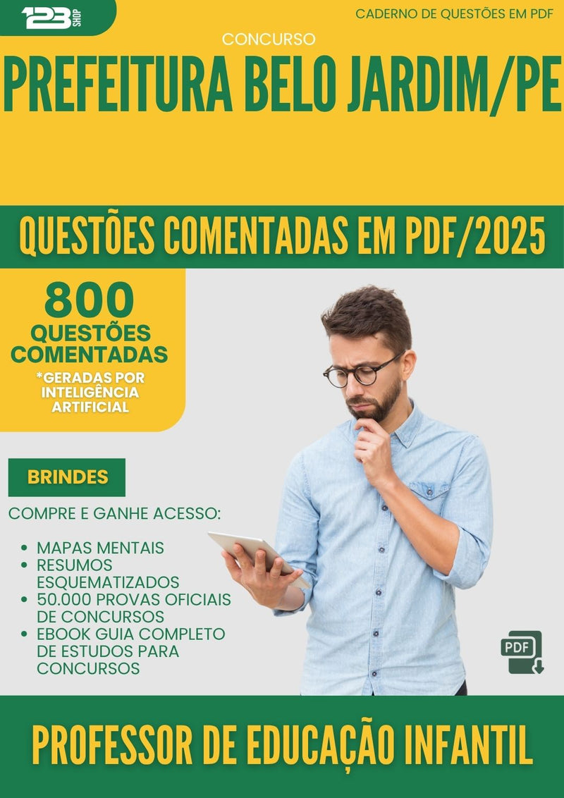1000 Questões Comentadas para Concurso Professor De Educacao Infantil da Prefeitura Belo Jardim Pe 2025 - 800 Questões
