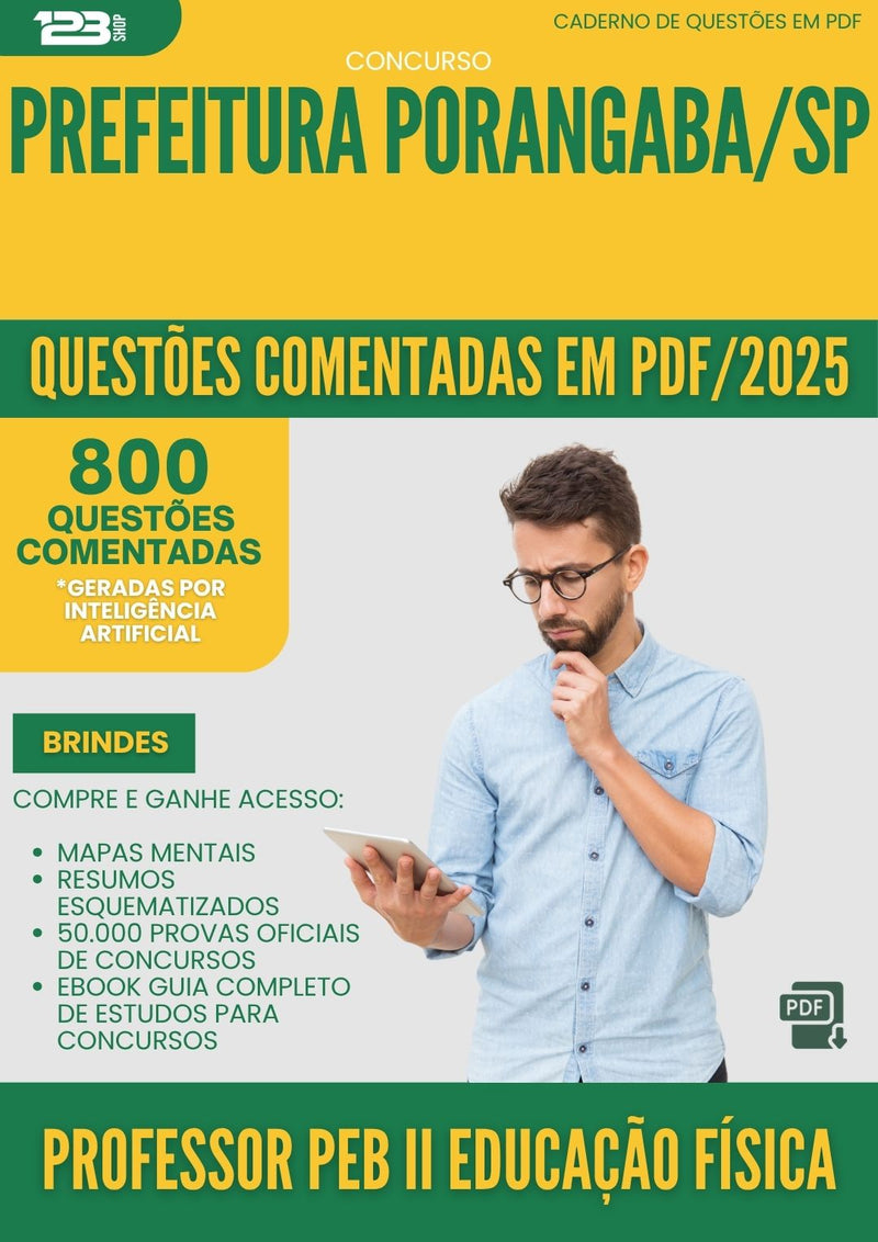 1000 Questões Comentadas para Concurso Professor Peb Ii Educacao Fisica da Prefeitura Porangaba Sp 2025 - 800 Questões
