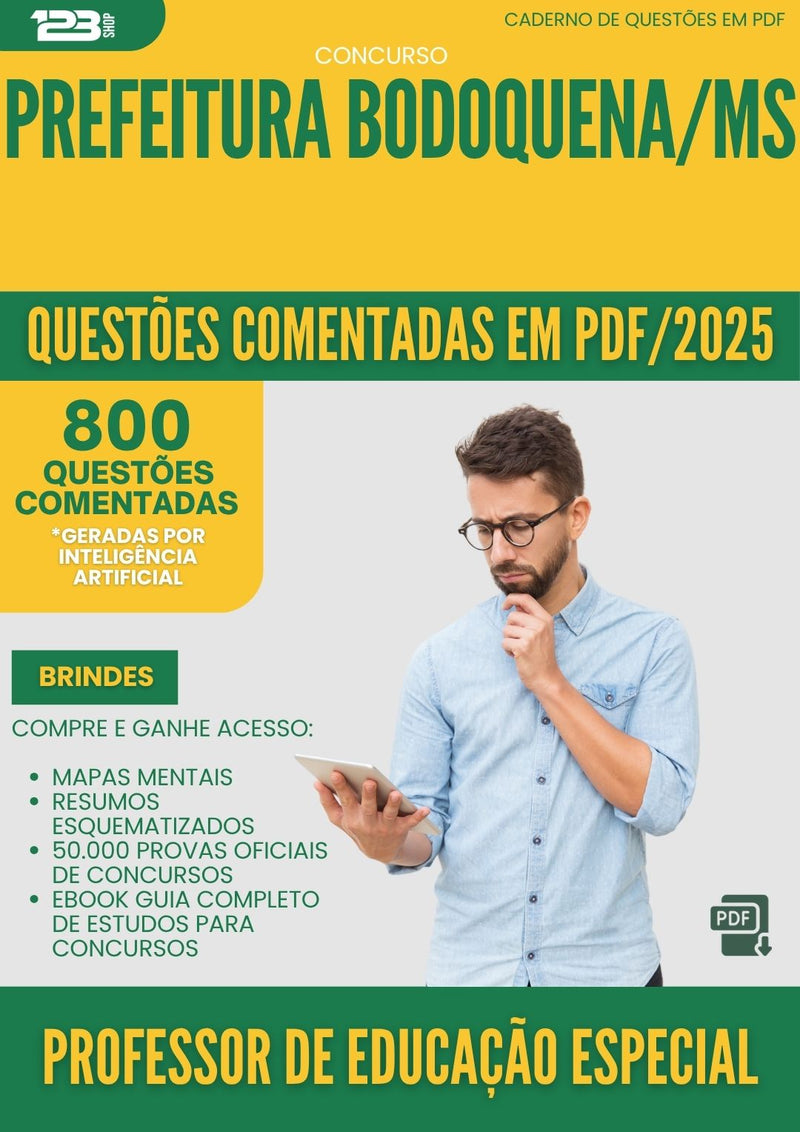 1000 Questões Comentadas para Concurso Professor De Educacao Especial da Prefeitura Bodoquena Ms 2025 - 800 Questões
