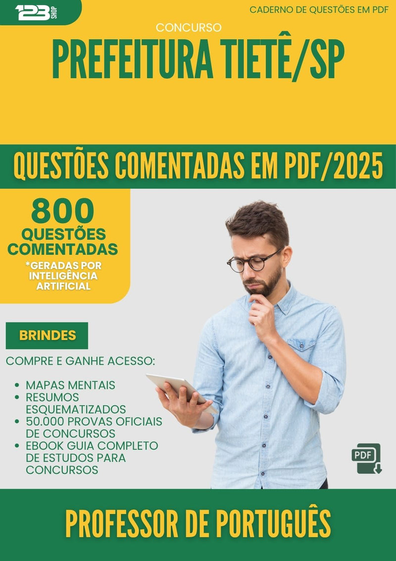1000 Questões Comentadas para Concurso Professor De Portugues da Prefeitura Tiete Sp 2025 - 800 Questões