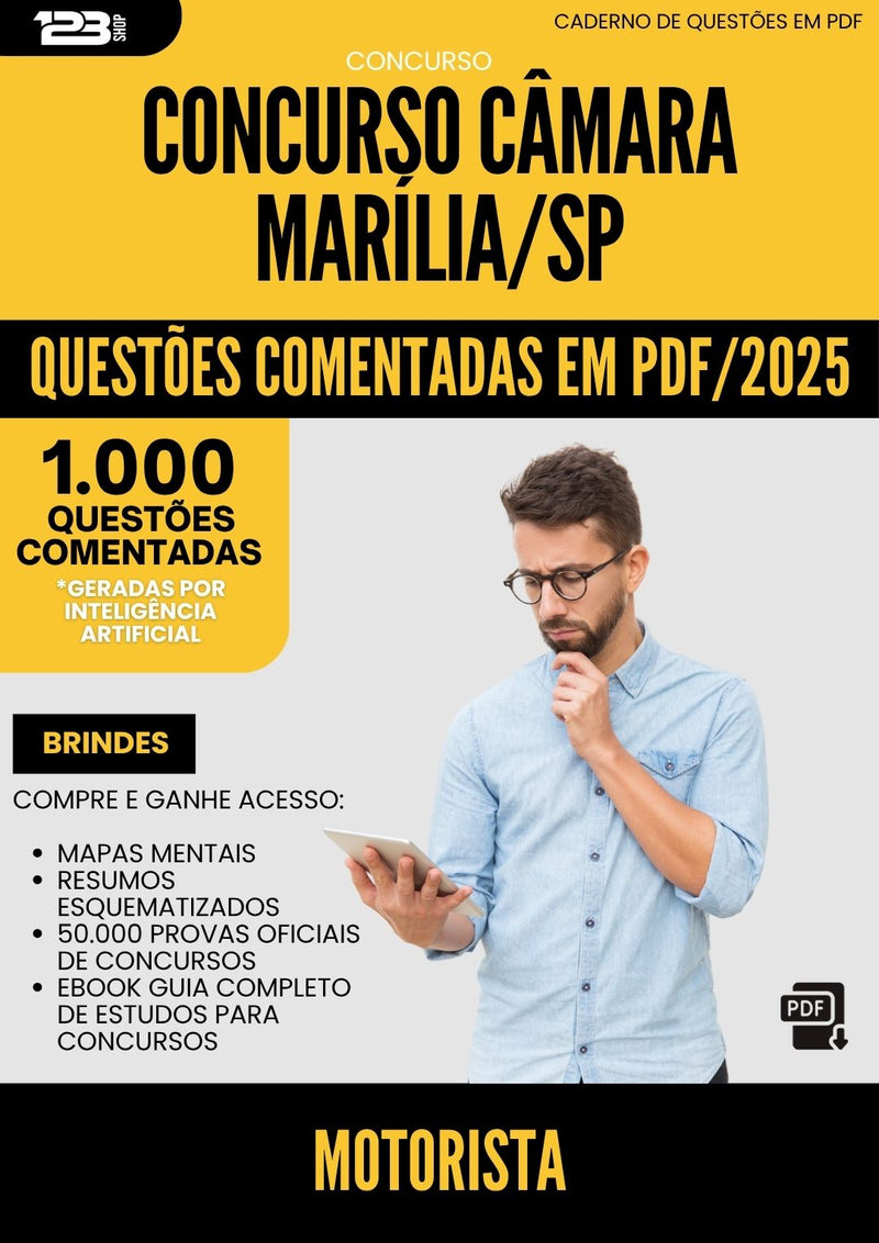 1000 Questões Comentadas para Concurso Motorista Camara da Prefeitura Marilia Sp 2025 - 1000 Questões