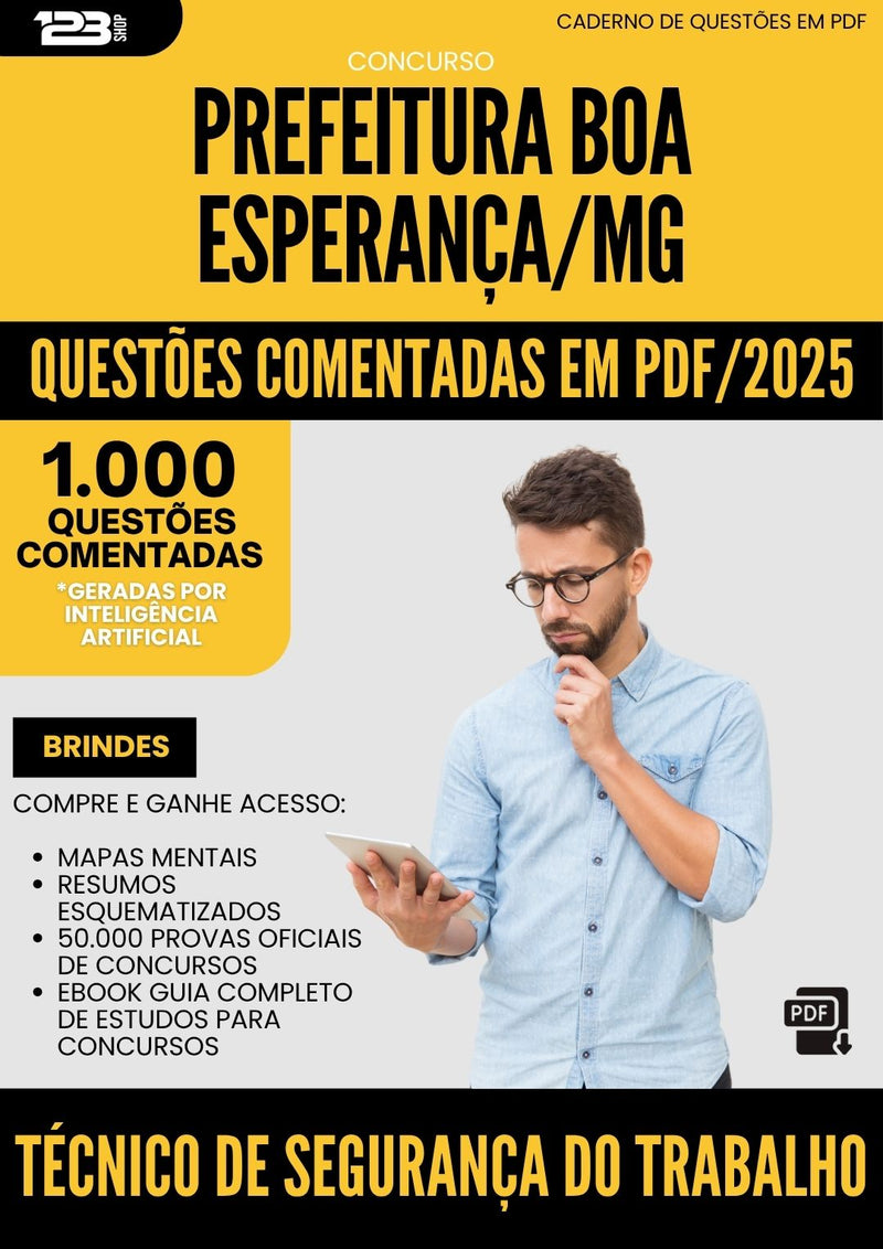 1000 Questões Comentadas para Concurso Tecnico De Seguranca Do Trabalho da Prefeitura Boa Esperanca Mg 2025 - 1000 Questões