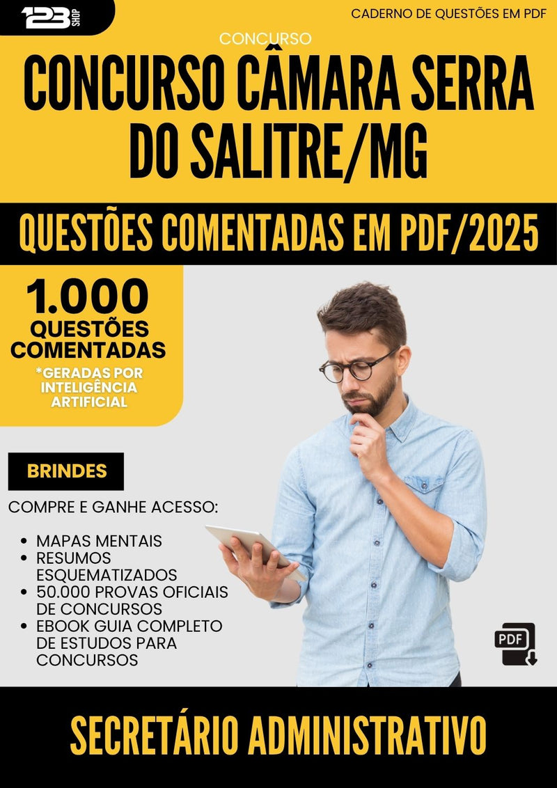 1000 Questões Comentadas para Concurso Secretario Administrativo Camara Serra Do da Prefeitura Salitre Mg 2025 - 1000 Questões