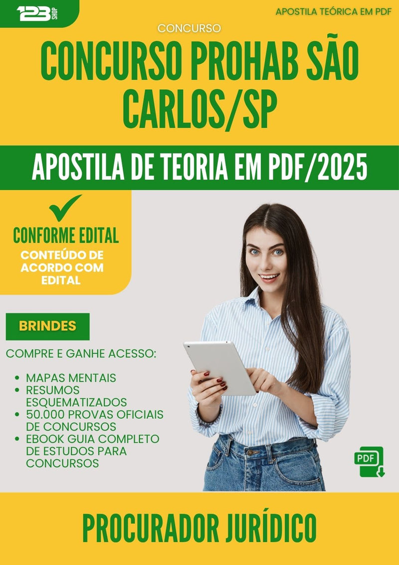 Apostila Teórica para Concurso Procurador Juridico Prohab da Prefeitura Sao Carlos Sp 2025 - Conteúdo de Acordo com Edital