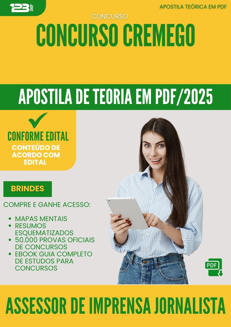 Apostila Teórica para Concurso Assessor De Imprensa Jornalista Cremego 2025 - Conteúdo de Acordo com Edital