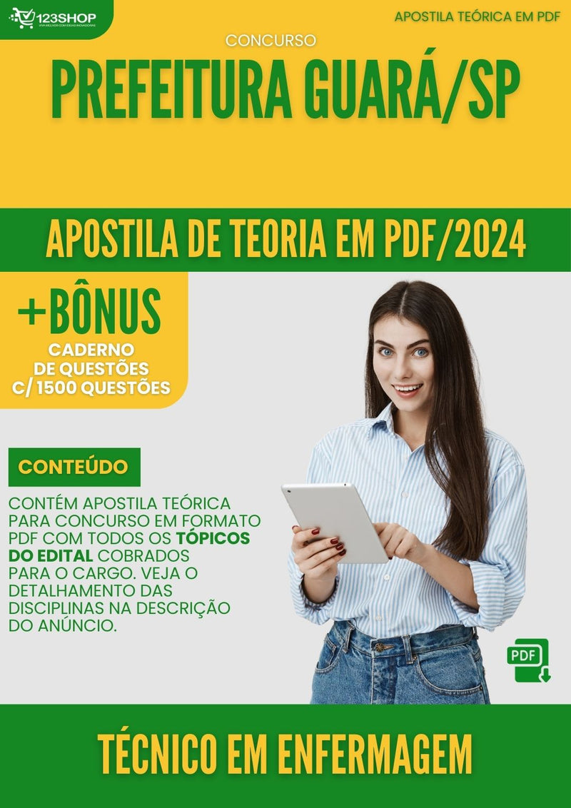 Apostila Teórica para Concurso Guará SP 2024 Técnico Em Enfermagem - Com Caderno de Questões
