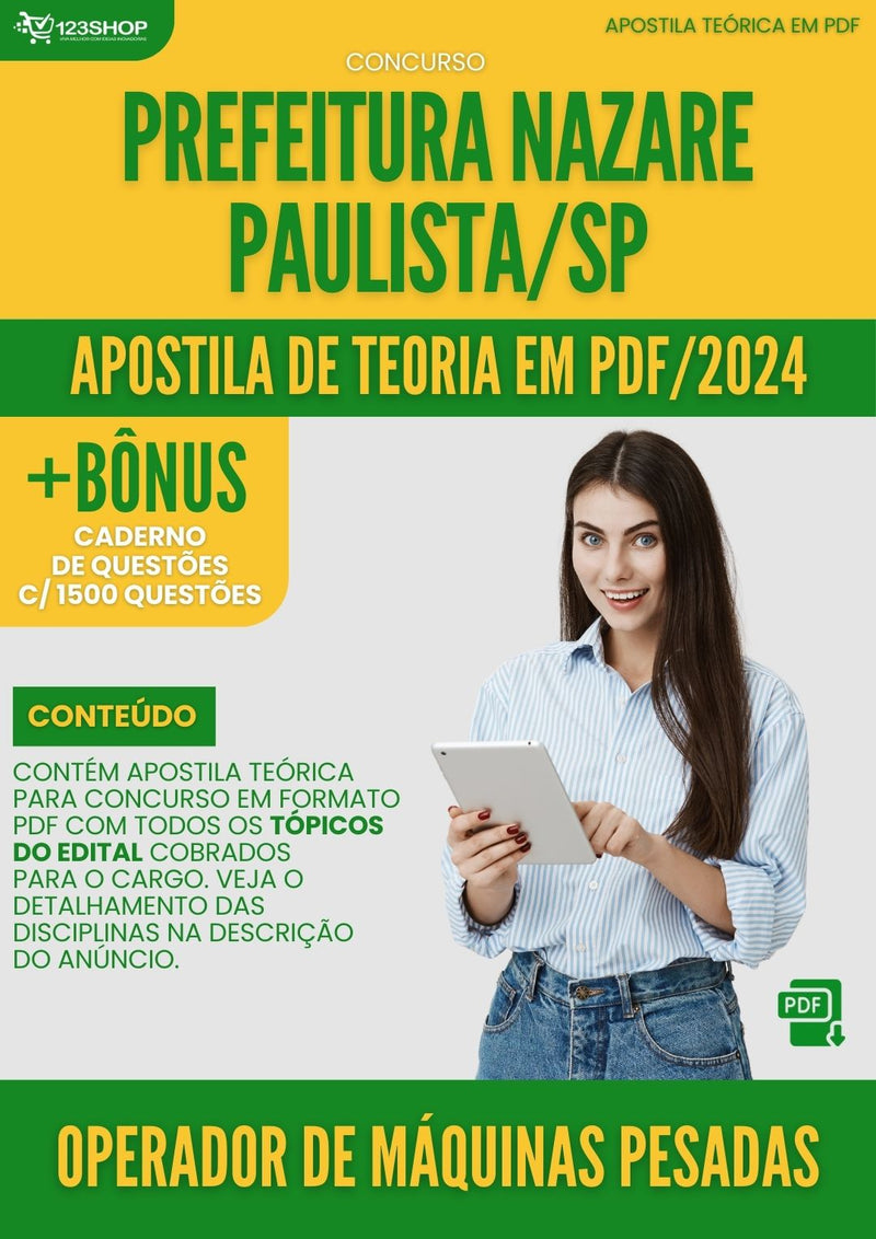 Apostila Teórica para Concurso Operador de Máquinas Pesadas SAAE Aparecida SP 2024 - Com Caderno de Questões