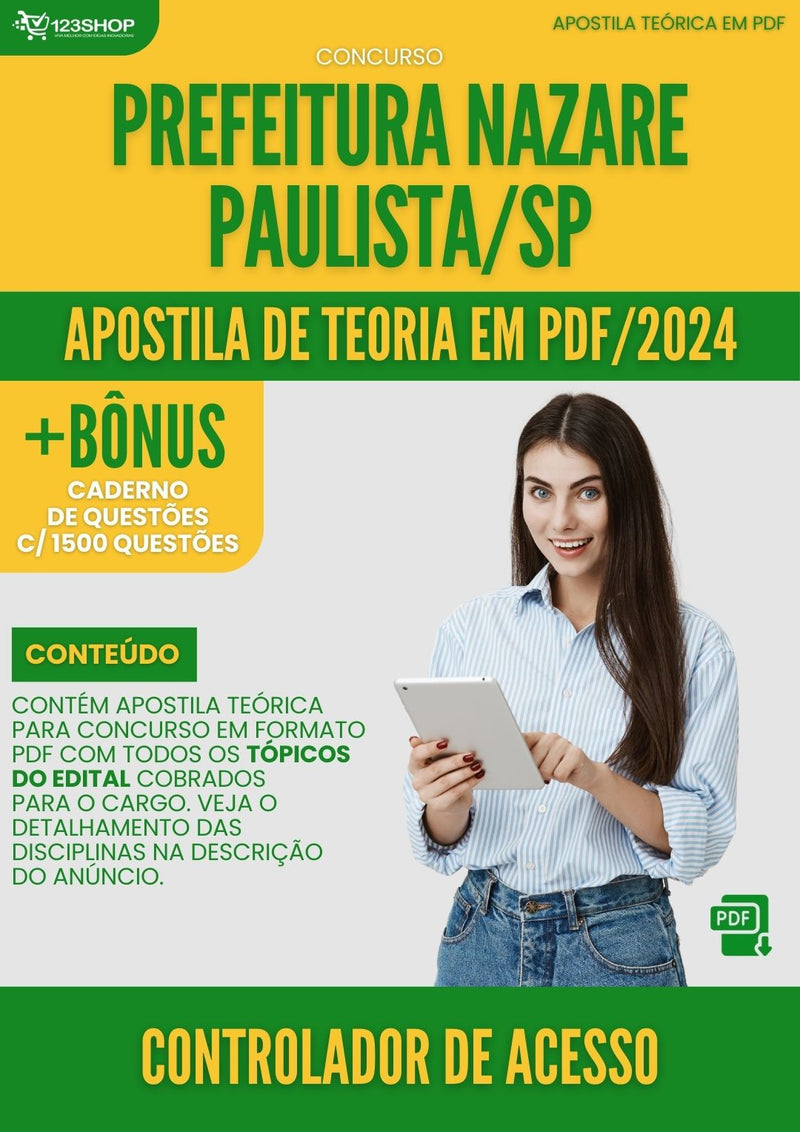 Apostila Teórica para Concurso Controlador de Acesso SAAE Aparecida SP 2024 - Com Caderno de Questões