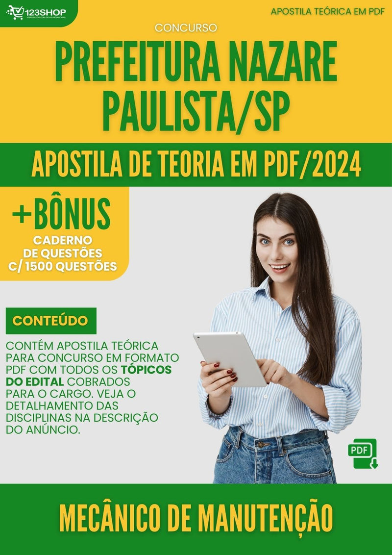 Apostila Teórica para Concurso Mecânico de Manutenção SAAE Aparecida SP 2024 - Com Caderno de Questões