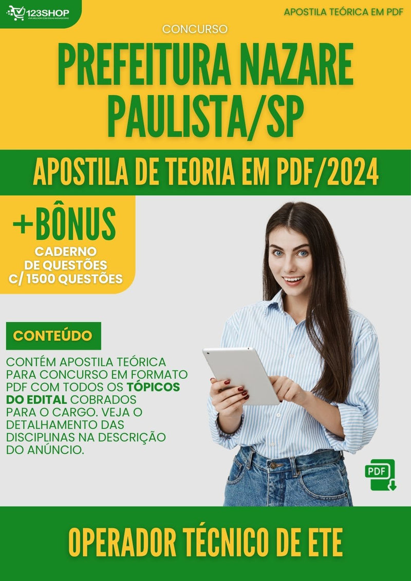 Apostila Teórica para Concurso Operador Técnico de ETE SAAE Aparecida SP 2024 - Com Caderno de Questões