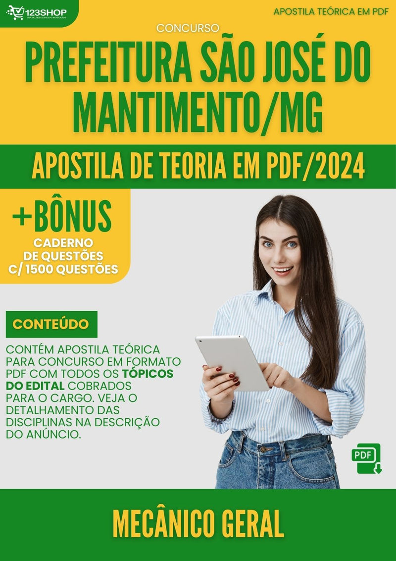 Apostila Teórica para Concurso São José do Mantimento MG 2024 Mecânico Geral - Com Caderno de Questões