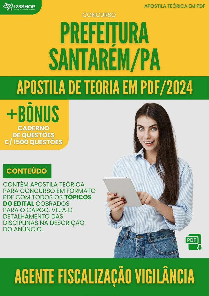 Apostila Teórica para Concurso Agente Fiscalização Vigilância Animal Santarém PA 2024 - Com Caderno de Questões