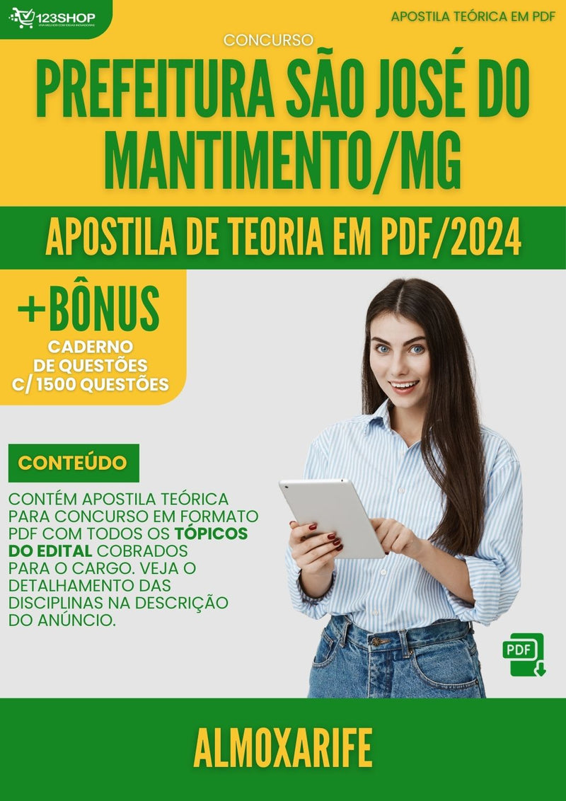 Apostila Teórica para Concurso São José do Mantimento MG 2024 Almoxarife - Com Caderno de Questões