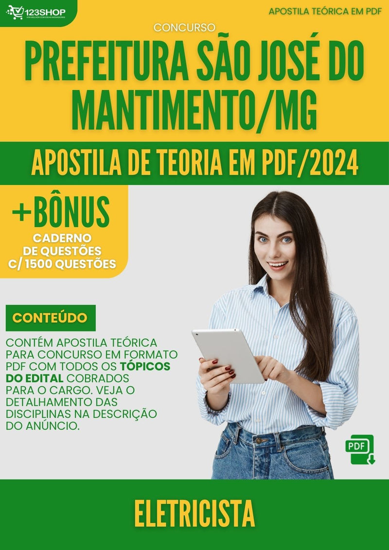 Apostila Teórica para Concurso São José do Mantimento MG 2024 Eletricista - Com Caderno de Questões
