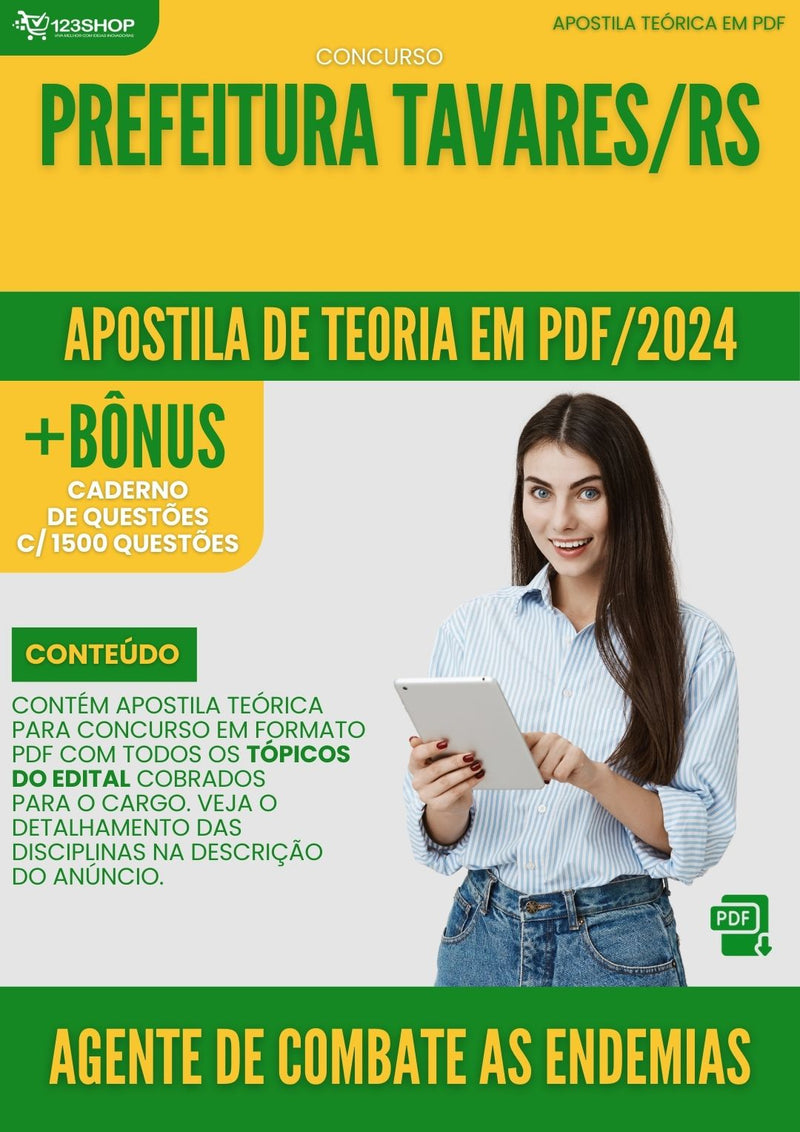 Apostila Teórica para Concurso Prefeitura Tavares RS 2024 Agente De Combate Às Endemias - Com Caderno de Questões