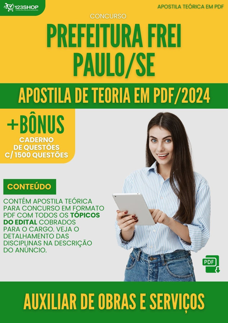 Apostila Teórica para Concurso Prefeitura Frei Paulo SE 2024 Auxiliar De Obras E Serviços - Com Caderno de Questões