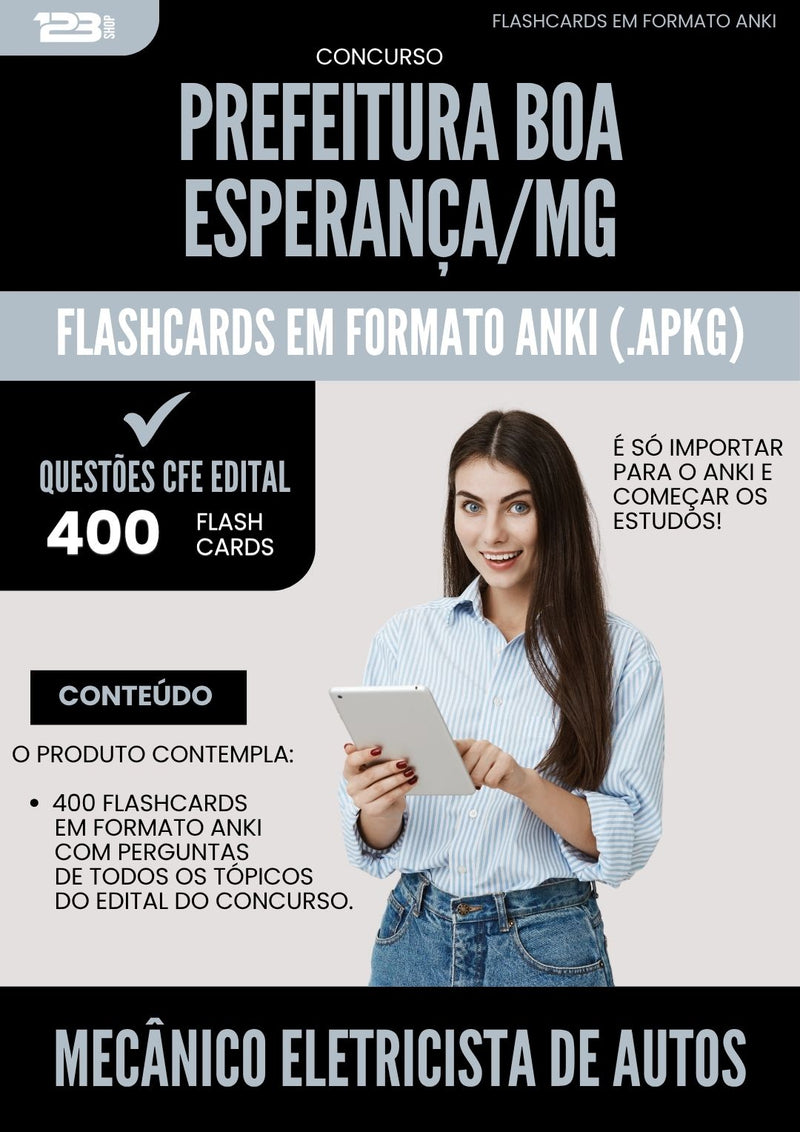 Flashcards para Concurso Apostila Mecanico Eletricista De Autos da Prefeitura Boa Esperanca Mg 2025 - 400 Flashcards de Acordo com Edital