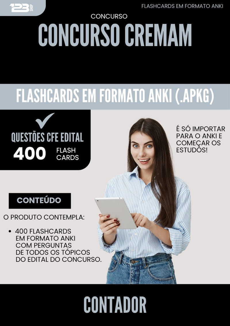 Flashcards para Concurso Contador Cremam 2025 - 400 Flashcards de Acordo com Edital