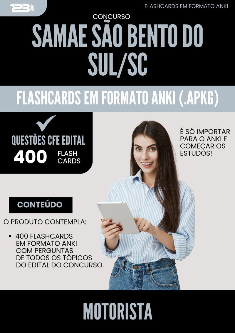 Flashcards para Concurso Motorista Samae da Prefeitura Sao Bento Do Sul Sc 2025 - 400 Flashcards de Acordo com Edital