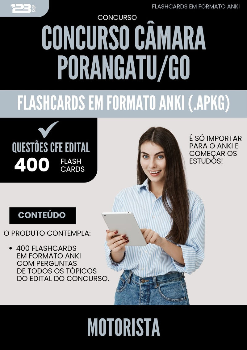 Flashcards para Concurso Motorista Camara da Prefeitura Porangatu Go 2025 - 400 Flashcards de Acordo com Edital