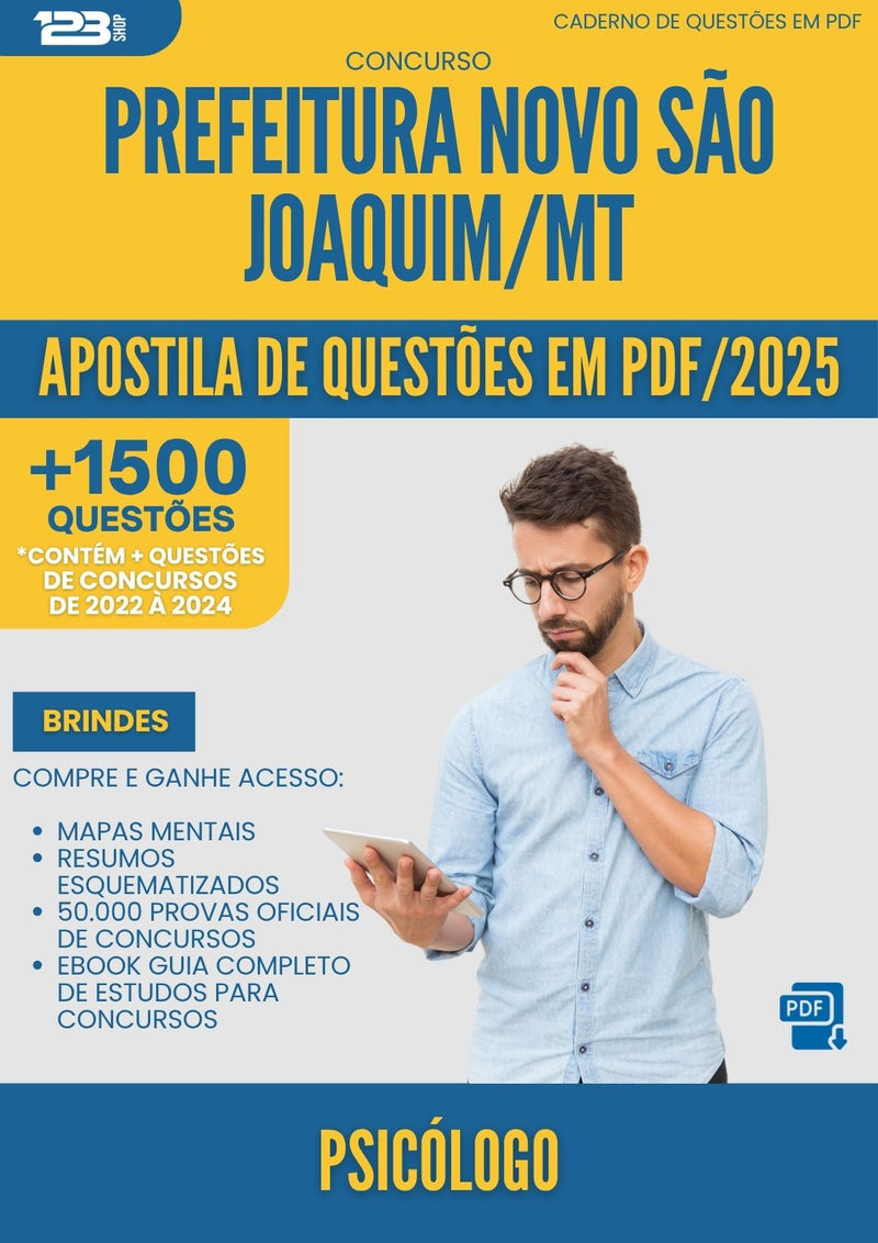 Apostila de Questões para Concurso Psicologo Prefeitura da Prefeitura Novo Sao Joaquim Mt 2025 - Mais de 1.500 Questões