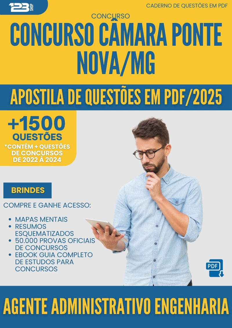 Apostila de Questões para Concurso Agente Administrativo Engenharia Camara da Prefeitura Ponte Nova Mg 2025 - Mais de 1.500 Questões