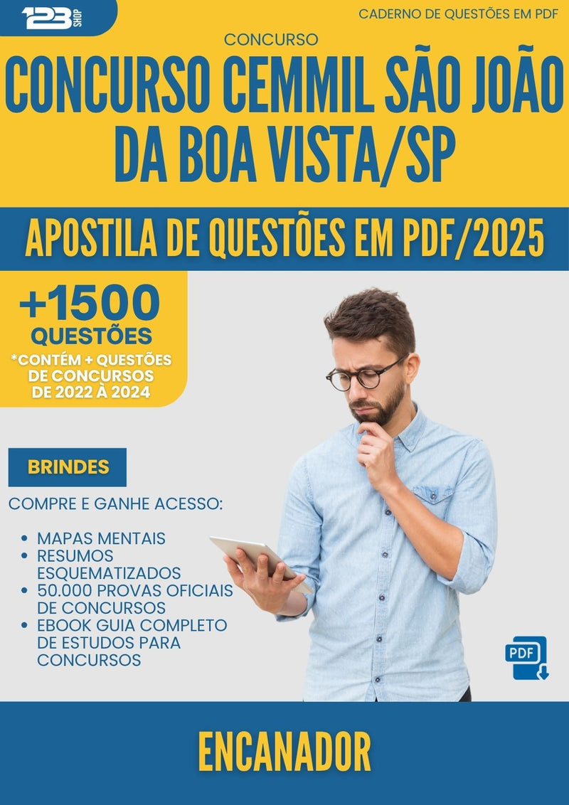 Apostila de Questões para Concurso Encanador Cemmil Sao Joao Da da Prefeitura Boa Vista Sp 2025 - Mais de 1.500 Questões