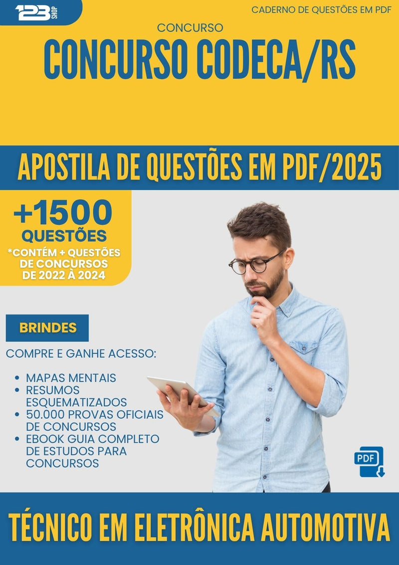 Apostila de Questões para Concurso Tecnico Em Eletronica Automotiva Codeca Rs 2025 - Mais de 1.500 Questões