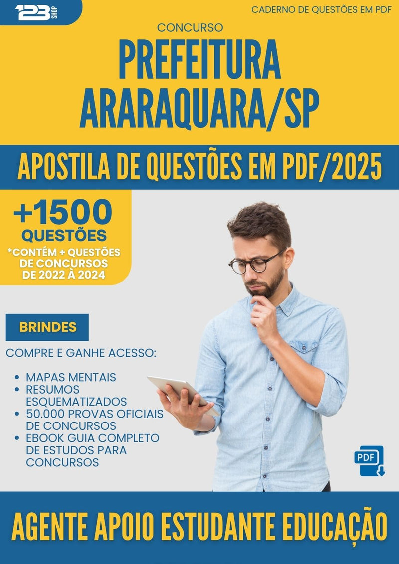 Apostila de Questões para Concurso Agente Apoio Estudante Educacao Especial da Prefeitura Araraquara Sp 2025 - Mais de 1.500 Questões