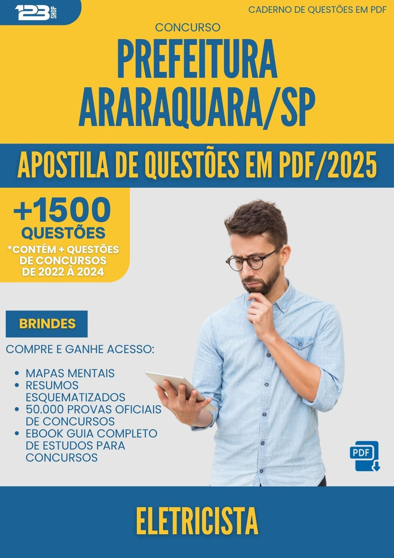 Apostila de Questões para Concurso Eletricista da Prefeitura Araraquara Sp 2025 - Mais de 1.500 Questões