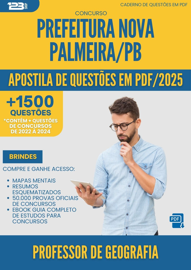 Apostila de Questões para Concurso Professor De Geografia da Prefeitura Nova Palmeira Pb 2025 - Mais de 1.500 Questões