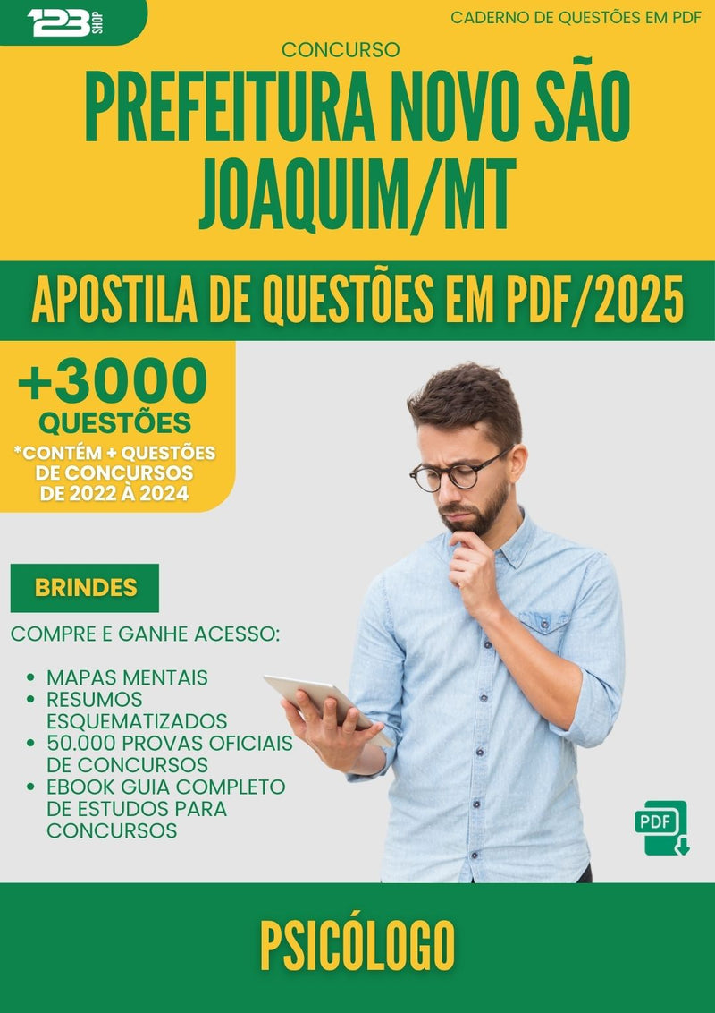Apostila de Questões para Concurso Psicologo Prefeitura da Prefeitura Novo Sao Joaquim Mt 2025 - Mais de 3.000 Questões