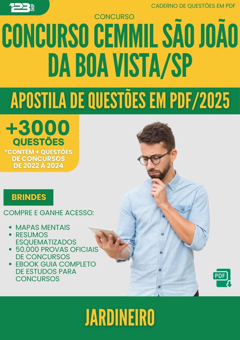 Apostila de Questões para Concurso Jardineiro Cemmil Sao Joao Da da Prefeitura Boa Vista Sp 2025 - Mais de 3.000 Questões