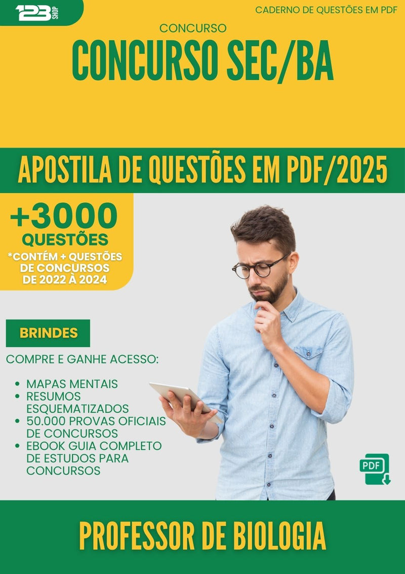 Apostila de Questões para Concurso Professor De Biologia Sec Ba 2025 - Mais de 3.000 Questões
