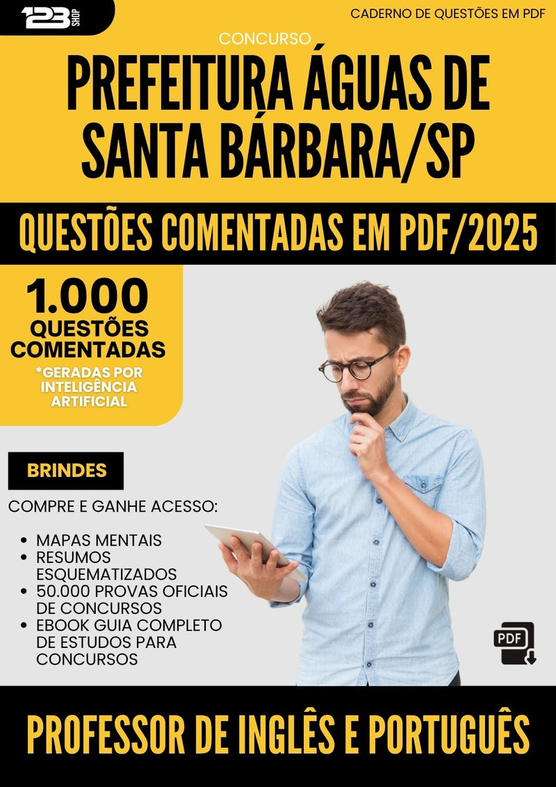 1000 Questões Comentadas para Concurso Professor De Ingles E Portugues da Prefeitura Aguas De Santa Barbara Sp 2025 - 1000 Questões