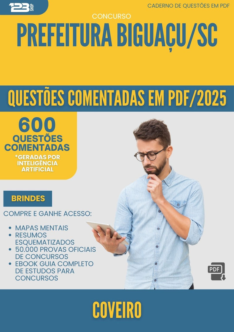 1000 Questões Comentadas para Concurso Coveiro da Prefeitura Biguacu Sc 2025 - 600 Questões