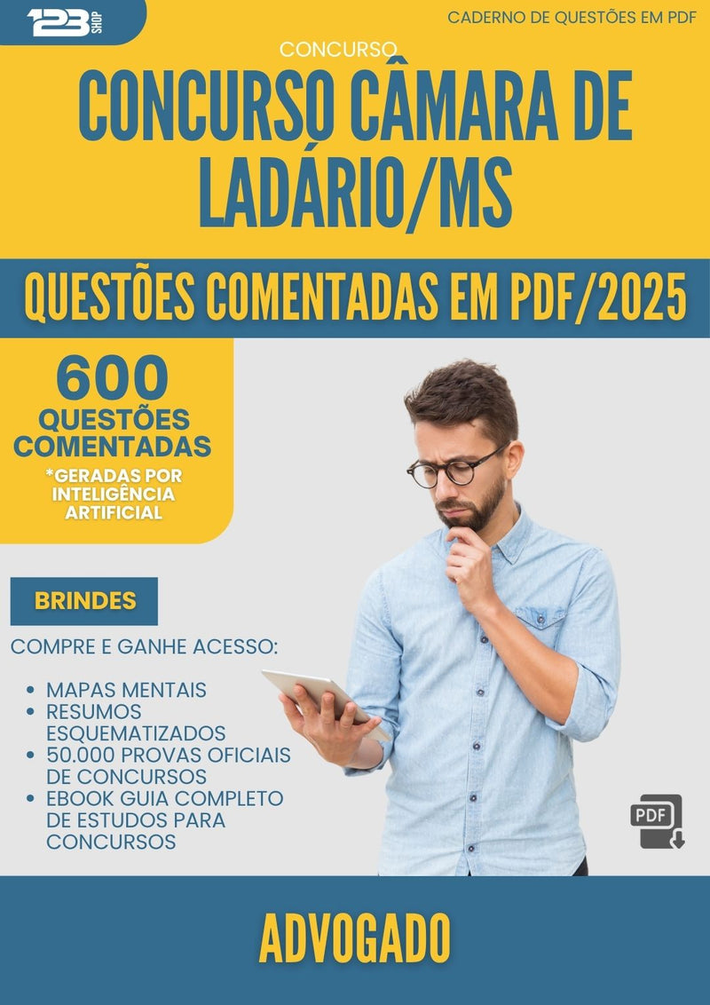 1000 Questões Comentadas para Concurso Advogado Camara De da Prefeitura Ladario Ms 2025 - 600 Questões