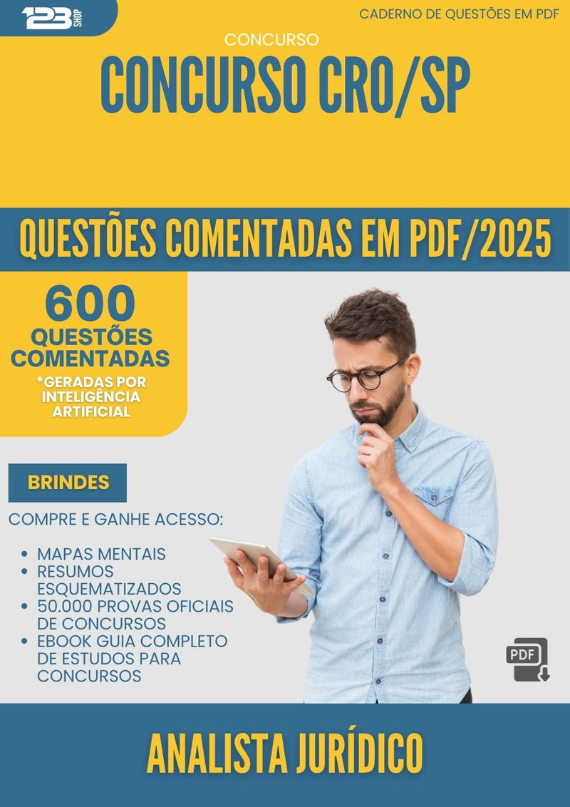 1000 Questões Comentadas para Concurso Analista Juridico Cro Sp 2025 - 600 Questões