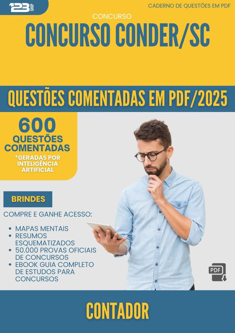 1000 Questões Comentadas para Concurso Contador Conder Sc 2025 - 600 Questões