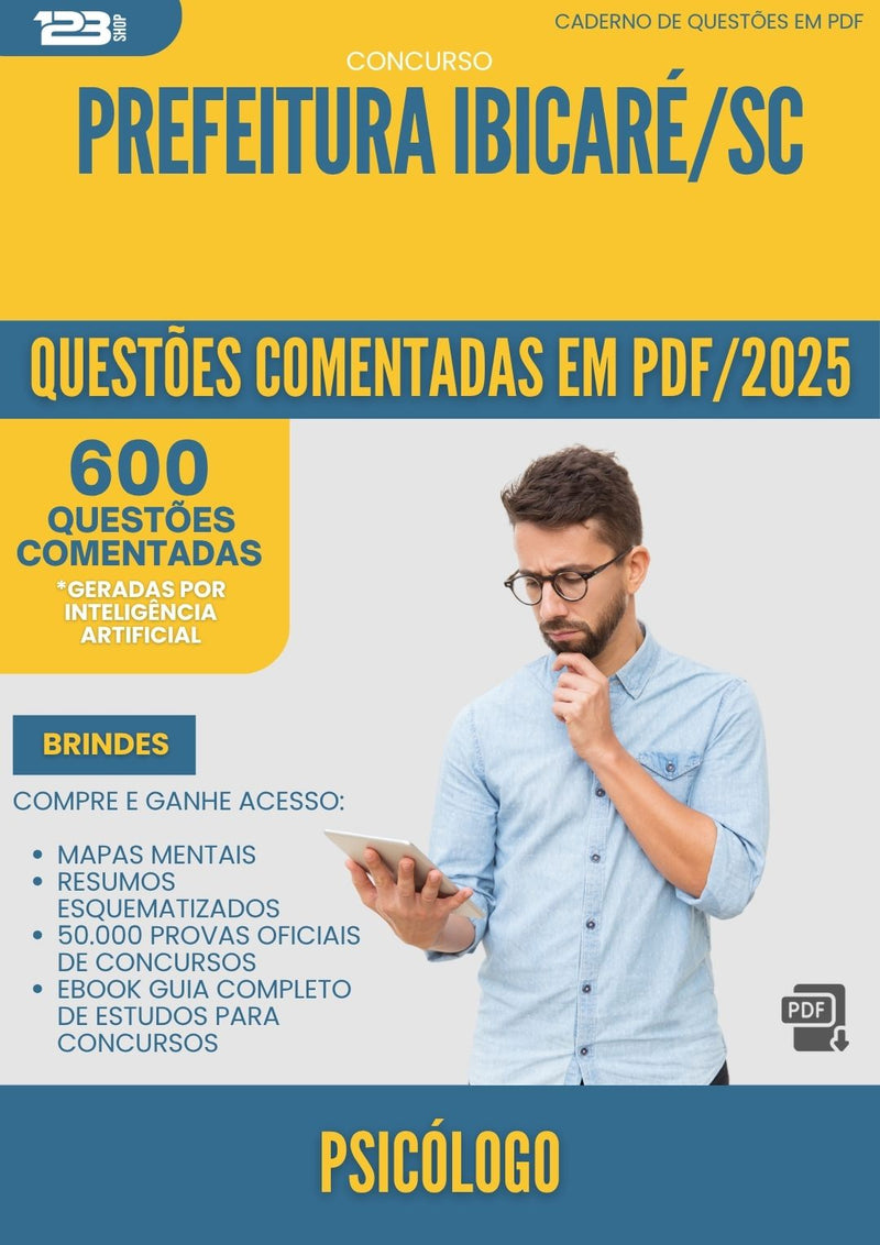 1000 Questões Comentadas para Concurso Psicologo da Prefeitura Ibicare Sc 2025 - 600 Questões