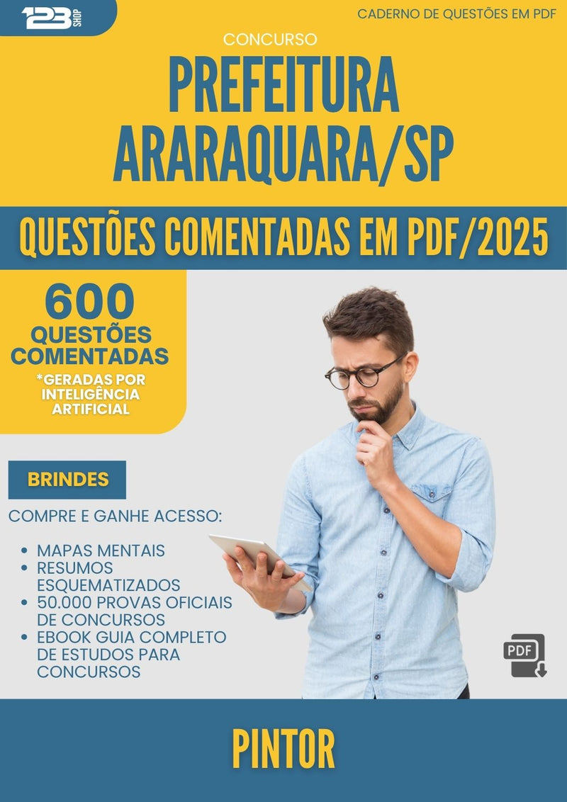 1000 Questões Comentadas para Concurso Pintor da Prefeitura Araraquara Sp 2025 - 600 Questões