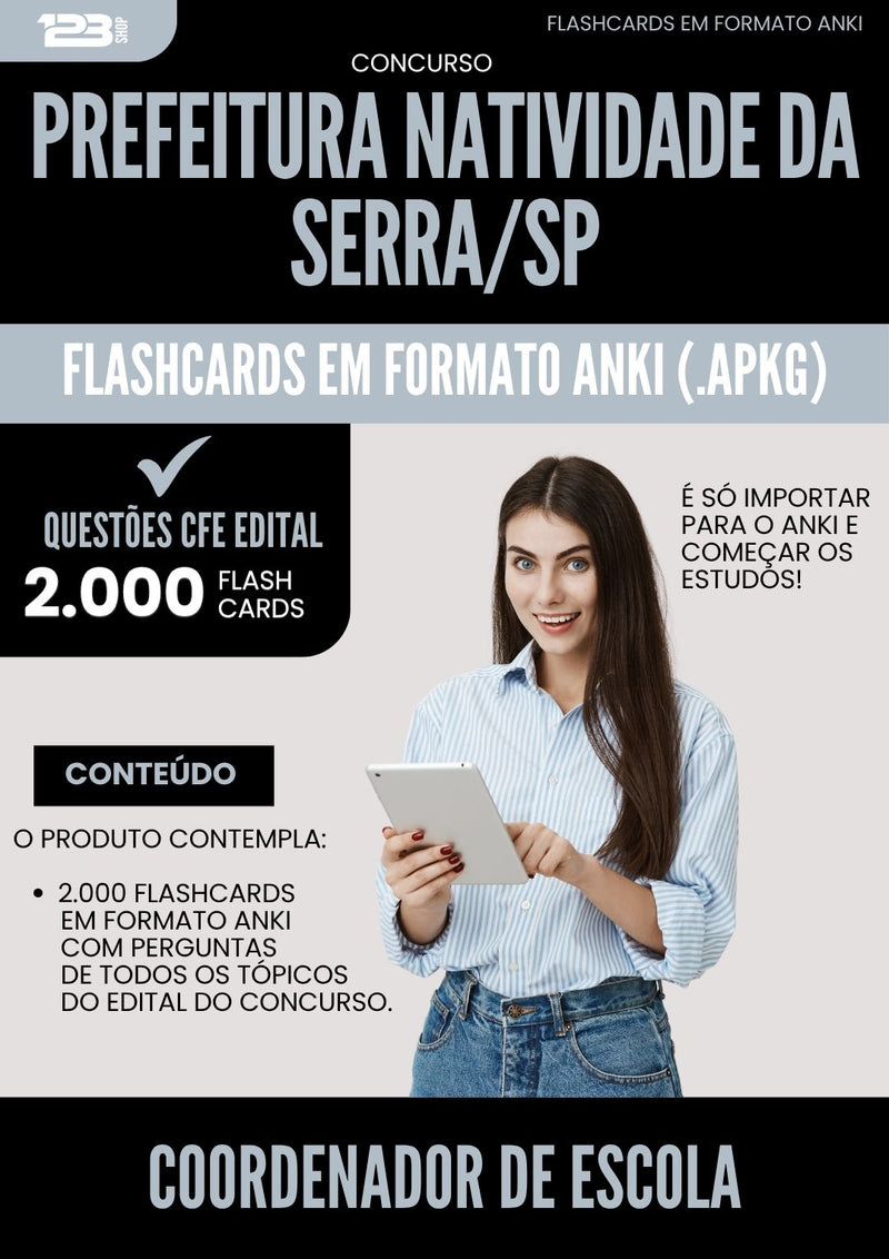 Flashcards para Concurso Coordenador De Escola da Prefeitura Natividade Da Serra Sp 2025 - 2000 Flashcards de Acordo com Edital
