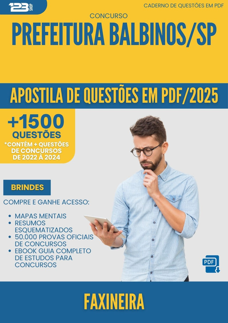 Apostila de Questões para Concurso Faxineira da Prefeitura Balbinos Sp 2025 - Mais de 1.500 Questões