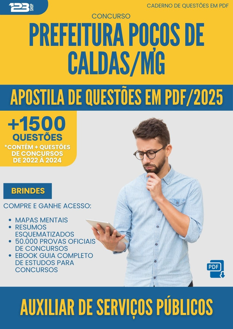 Apostila de Questões para Concurso Auxiliar De Servicos Publicos Pocos De da Prefeitura Caldas Mg 2025 - Mais de 1.500 Questões