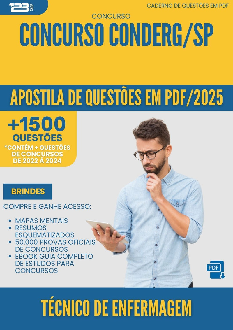 Apostila de Questões para Concurso Conderg Sp 2025 Tecnico De Enfermagem - Mais de 1.500 Questões